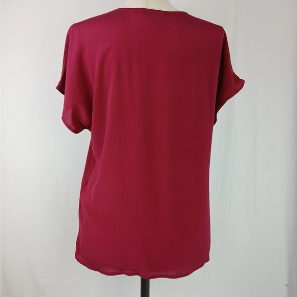 Max Mara SZ 12 Raspberry 100% Silk Cap Sleeve Blouse - Picture 5 of 8